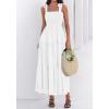 imageBTFBM Womens 2026 Spring Boho Spaghetti Strap Dress Casual Sleeveless Smocked A Line Beach Sundress Long Maxi DressesWhite