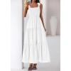 imageBTFBM Womens 2026 Spring Boho Spaghetti Strap Dress Casual Sleeveless Smocked A Line Beach Sundress Long Maxi DressesWhite