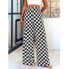 imageBTFBM Womens Checkered Palazzo Pants Wide Leg High Waisted Pockets Gingham Casual Lounge Pajama Trousers Summer OutfitsPlaid Black White
