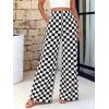 imageBTFBM Womens Checkered Palazzo Pants Wide Leg High Waisted Pockets Gingham Casual Lounge Pajama Trousers Summer OutfitsPlaid Black White
