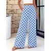 imageBTFBM Womens Checkered Palazzo Pants Wide Leg High Waisted Pockets Gingham Casual Lounge Pajama Trousers Summer OutfitsPlaid Blue