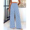 imageBTFBM Womens Checkered Palazzo Pants Wide Leg High Waisted Pockets Gingham Casual Lounge Pajama Trousers Summer OutfitsPlaid Blue