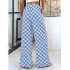 imageBTFBM Womens Checkered Palazzo Pants Wide Leg High Waisted Pockets Gingham Casual Lounge Pajama Trousers Summer OutfitsPlaid Blue