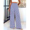 imageBTFBM Womens Checkered Palazzo Pants Wide Leg High Waisted Pockets Gingham Casual Lounge Pajama Trousers Summer OutfitsPlaid Blue Pink