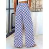 imageBTFBM Womens Checkered Palazzo Pants Wide Leg High Waisted Pockets Gingham Casual Lounge Pajama Trousers Summer OutfitsPlaid Blue Pink