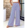 imageBTFBM Womens Checkered Palazzo Pants Wide Leg High Waisted Pockets Gingham Casual Lounge Pajama Trousers Summer OutfitsPlaid Blue Pink