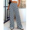 imageBTFBM Womens Checkered Palazzo Pants Wide Leg High Waisted Pockets Gingham Casual Lounge Pajama Trousers Summer OutfitsPlaid Coffee Blue