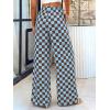 imageBTFBM Womens Checkered Palazzo Pants Wide Leg High Waisted Pockets Gingham Casual Lounge Pajama Trousers Summer OutfitsPlaid Coffee Blue