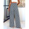 imageBTFBM Womens Checkered Palazzo Pants Wide Leg High Waisted Pockets Gingham Casual Lounge Pajama Trousers Summer OutfitsPlaid Coffee Blue