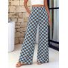 imageBTFBM Womens Checkered Palazzo Pants Wide Leg High Waisted Pockets Gingham Casual Lounge Pajama Trousers Summer OutfitsPlaid Coffee Blue