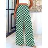 imageBTFBM Womens Checkered Palazzo Pants Wide Leg High Waisted Pockets Gingham Casual Lounge Pajama Trousers Summer OutfitsPlaid Green