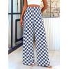 imageBTFBM Womens Checkered Palazzo Pants Wide Leg High Waisted Pockets Gingham Casual Lounge Pajama Trousers Summer OutfitsPlaid Grey Blue