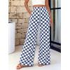 imageBTFBM Womens Checkered Palazzo Pants Wide Leg High Waisted Pockets Gingham Casual Lounge Pajama Trousers Summer OutfitsPlaid Grey Blue