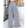 imageBTFBM Womens Checkered Palazzo Pants Wide Leg High Waisted Pockets Gingham Casual Lounge Pajama Trousers Summer OutfitsPlaid Grey Blue