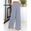 imageBTFBM Womens Checkered Palazzo Pants Wide Leg High Waisted Pockets Gingham Casual Lounge Pajama Trousers Summer OutfitsPlaid Grey Blue