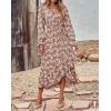 imageBTFBM Womens Dresses Spring Clothes 2026 V Neck Floral High Waist Ruffle Wedding Guest Cocktail Boho Long Sleeve DressBig Floral Brown Green
