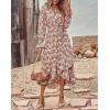 imageBTFBM Womens Dresses Spring Clothes 2026 V Neck Floral High Waist Ruffle Wedding Guest Cocktail Boho Long Sleeve DressBig Floral Brown Green