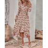 imageBTFBM Womens Dresses Spring Clothes 2026 V Neck Floral High Waist Ruffle Wedding Guest Cocktail Boho Long Sleeve DressBig Floral Brown Green