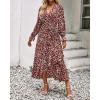 imageBTFBM Womens Dresses Spring Clothes 2026 V Neck Floral High Waist Ruffle Wedding Guest Cocktail Boho Long Sleeve DressBig Floral Wine Red