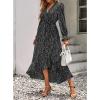 imageBTFBM Womens Dresses Spring Clothes 2026 V Neck Floral High Waist Ruffle Wedding Guest Cocktail Boho Long Sleeve DressFloral Black