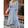 imageBTFBM Womens Dresses Spring Clothes 2026 V Neck Floral High Waist Ruffle Wedding Guest Cocktail Boho Long Sleeve DressFloral Blue