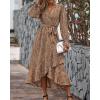 imageBTFBM Womens Dresses Spring Clothes 2026 V Neck Floral High Waist Ruffle Wedding Guest Cocktail Boho Long Sleeve DressFloral Brown