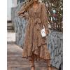 imageBTFBM Womens Dresses Spring Clothes 2026 V Neck Floral High Waist Ruffle Wedding Guest Cocktail Boho Long Sleeve DressFloral Brown
