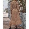 imageBTFBM Womens Dresses Spring Clothes 2026 V Neck Floral High Waist Ruffle Wedding Guest Cocktail Boho Long Sleeve DressFloral Brown