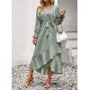 imageBTFBM Womens Dresses Spring Clothes 2026 V Neck Floral High Waist Ruffle Wedding Guest Cocktail Boho Long Sleeve DressFloral Green