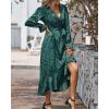 imageBTFBM Womens Dresses Spring Clothes 2026 V Neck Floral High Waist Ruffle Wedding Guest Cocktail Boho Long Sleeve DressLeopard Dot Green