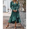imageBTFBM Womens Dresses Spring Clothes 2026 V Neck Floral High Waist Ruffle Wedding Guest Cocktail Boho Long Sleeve DressLeopard Dot Green