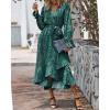 imageBTFBM Womens Dresses Spring Clothes 2026 V Neck Floral High Waist Ruffle Wedding Guest Cocktail Boho Long Sleeve DressLeopard Dot Green