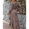 imageBTFBM Womens Dresses Spring Clothes 2026 V Neck Floral High Waist Ruffle Wedding Guest Cocktail Boho Long Sleeve DressLeopard Dot Light Khaki