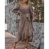 imageBTFBM Womens Dresses Spring Clothes 2026 V Neck Floral High Waist Ruffle Wedding Guest Cocktail Boho Long Sleeve DressLeopard Dot Light Khaki