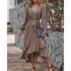 imageBTFBM Womens Dresses Spring Clothes 2026 V Neck Floral High Waist Ruffle Wedding Guest Cocktail Boho Long Sleeve DressLeopard Dot Light Khaki