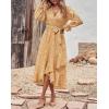 imageBTFBM Womens Dresses Spring Clothes 2026 V Neck Floral High Waist Ruffle Wedding Guest Cocktail Boho Long Sleeve DressWhite Floral Yellow