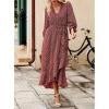imageBTFBM Womens Dresses Spring Clothes 2026 V Neck Floral High Waist Ruffle Wedding Guest Cocktail Boho Long Sleeve DressWine RedWhite