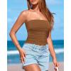 imageBTFBM Womens Strapless Tube Tops Spring Summer Clothes 2026 Trendy Casual Ruched Stretchy Going Out Bodycon Bandeau TopBrown