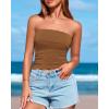 imageBTFBM Womens Strapless Tube Tops Spring Summer Clothes 2026 Trendy Casual Ruched Stretchy Going Out Bodycon Bandeau TopBrown