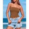 imageBTFBM Womens Strapless Tube Tops Spring Summer Clothes 2026 Trendy Casual Ruched Stretchy Going Out Bodycon Bandeau TopBrown