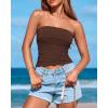 imageBTFBM Womens Strapless Tube Tops Spring Summer Clothes 2026 Trendy Casual Ruched Stretchy Going Out Bodycon Bandeau TopCoffee