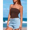imageBTFBM Womens Strapless Tube Tops Spring Summer Clothes 2026 Trendy Casual Ruched Stretchy Going Out Bodycon Bandeau TopCoffee
