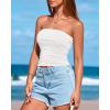 imageBTFBM Womens Strapless Tube Tops Spring Summer Clothes 2026 Trendy Casual Ruched Stretchy Going Out Bodycon Bandeau TopWhite