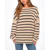 imageBTFBM Womens Striped Knit Sweaters 2026 Spring Fall Boat Neck Off Shoulder Long Sleeve Oversized Casual Pullover TopsStriped Apricot Black