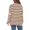 imageBTFBM Womens Striped Knit Sweaters 2026 Spring Fall Boat Neck Off Shoulder Long Sleeve Oversized Casual Pullover TopsStriped Apricot Black