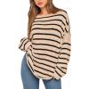 imageBTFBM Womens Striped Knit Sweaters 2026 Spring Fall Boat Neck Off Shoulder Long Sleeve Oversized Casual Pullover TopsStriped Apricot Black