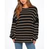 imageBTFBM Womens Striped Knit Sweaters 2026 Spring Fall Boat Neck Off Shoulder Long Sleeve Oversized Casual Pullover TopsStriped Black Khaki