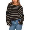 imageBTFBM Womens Striped Knit Sweaters 2026 Spring Fall Boat Neck Off Shoulder Long Sleeve Oversized Casual Pullover TopsStriped Black Khaki