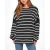 imageBTFBM Womens Striped Knit Sweaters 2026 Spring Fall Boat Neck Off Shoulder Long Sleeve Oversized Casual Pullover TopsStriped Black White