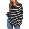 imageBTFBM Womens Striped Knit Sweaters 2026 Spring Fall Boat Neck Off Shoulder Long Sleeve Oversized Casual Pullover TopsStriped Black White